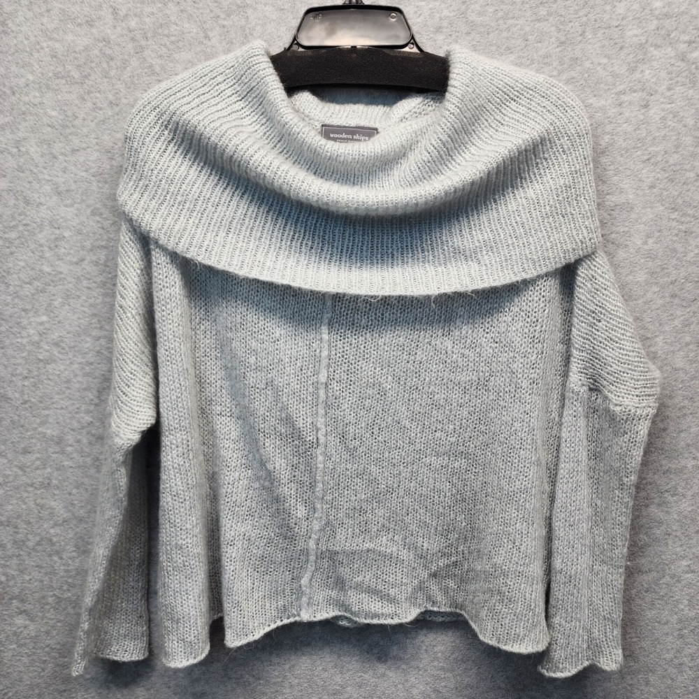 Wooden Ships Cowl Neck Sweater S/M Gray Mohair Wool Funnel Dolman Sleeve Knit